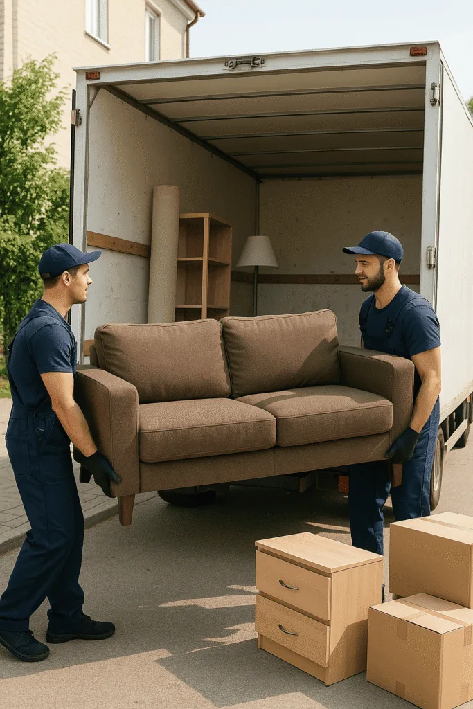 Transport service team loading furniture for delivery