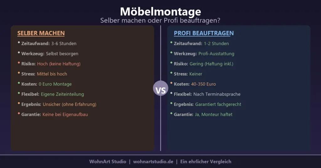 Möbelmontage selber machen oder Profi beauftragen — ehrlicher Vergleich der Kosten und Vorteile