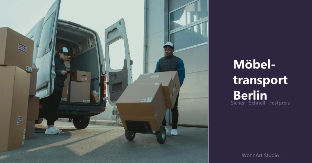 Möbeltransport Berlin — Zwei Mitarbeiter entladen einen Transporter mit Umzugskartons