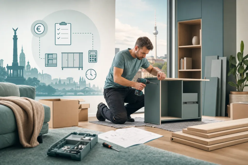 Handwerker beim professionellen Möbelaufbau – Möbelmontage Preise im Überblick