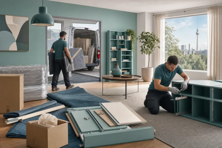 möbel abbauen und wieder aufbauen - Monteure bereiten Möbel in einer Berliner Wohnung für den Abbau vor